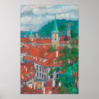 Morning in Prague Czech Cityscape Pastel Painting 