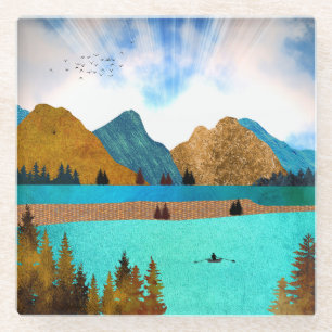 Morning Lake Rower Glass Coaster