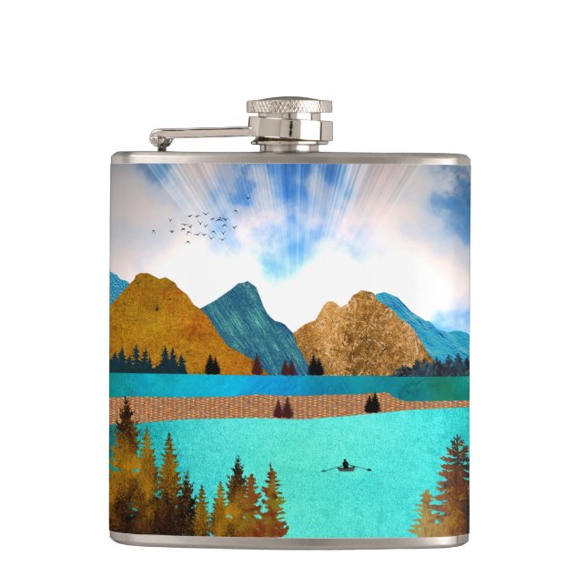 Morning Lake Rower Hip Flask (Front)