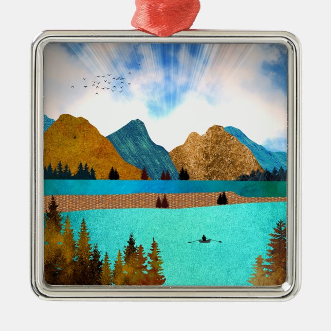 Morning Lake Rower Metal Tree Decoration (Front)