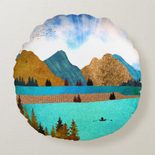 Morning Lake Rower Round Cushion