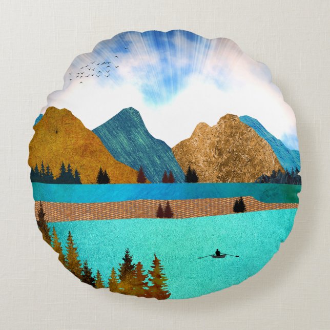 Morning Lake Rower Round Cushion (Front)