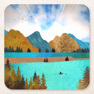 Morning Lake Rower Square Paper Coaster