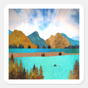 Morning Lake Rower Square Sticker