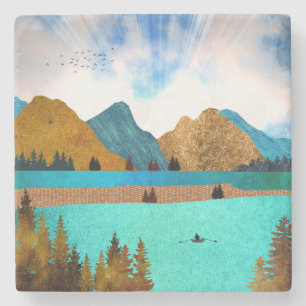 Morning Lake Rower Stone Coaster