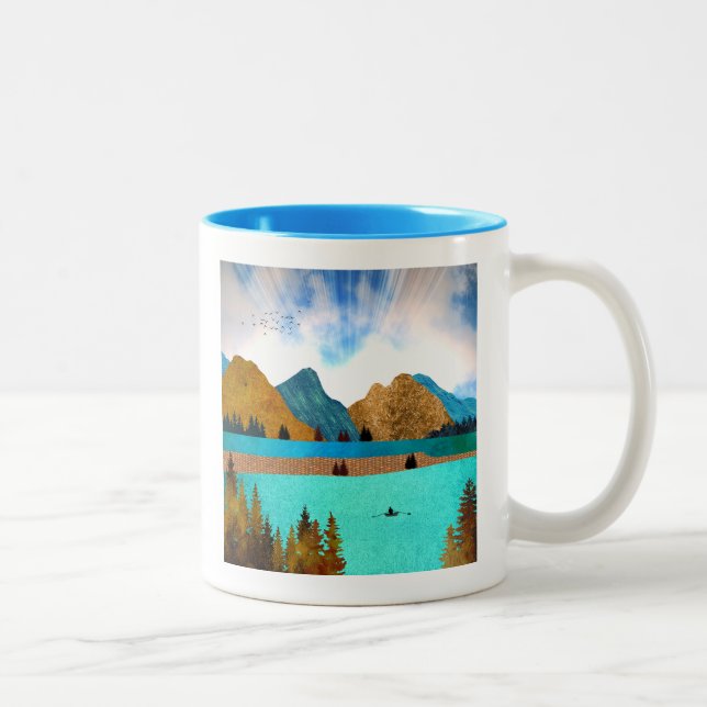 Morning Lake Rower Two-Tone Coffee Mug (Right)