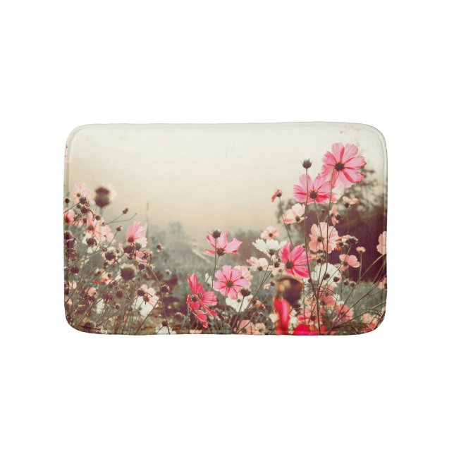 Morning light, blooming pink cosmos. bath mat (Front)