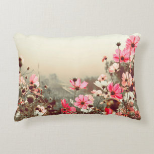 Morning light, blooming pink cosmos. decorative cushion