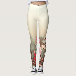 Morning light, blooming pink cosmos. leggings