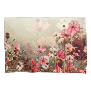 Morning light, blooming pink cosmos. pillowcase