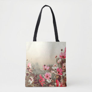 Morning light, blooming pink cosmos. tote bag