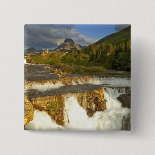 Morning light greets Swiftcurrent Falls in the 15 Cm Square Badge