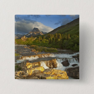 Morning light greets Swiftcurrent Falls in the 15 Cm Square Badge