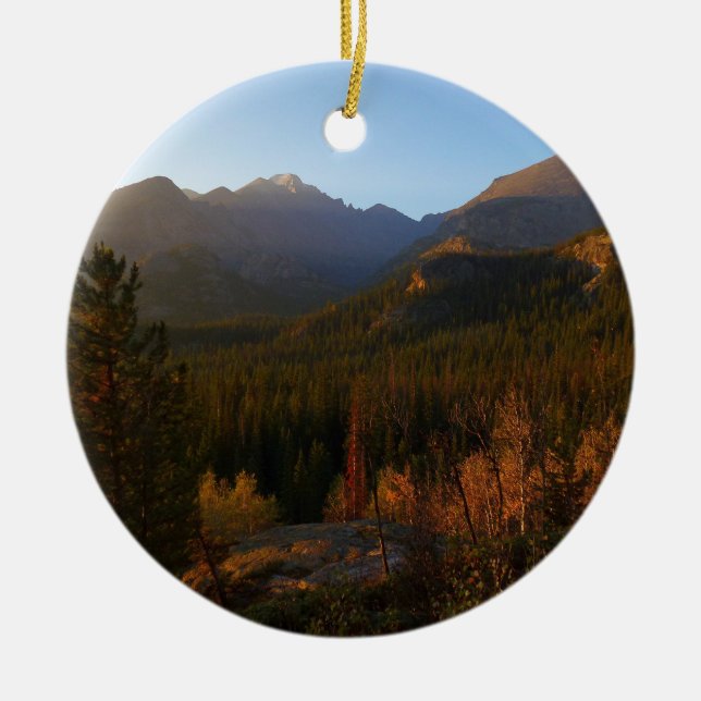 Morning Light on Rocky Mountains in Autumn Ceramic Tree Decoration (Front)