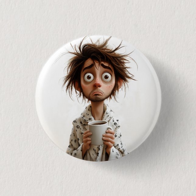Morning Madness: Coffee First, Questions Later 3 Cm Round Badge (Front)