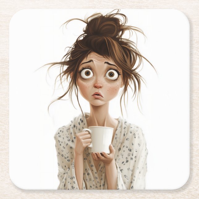 Morning Mayhem Square Paper Coaster (Front)