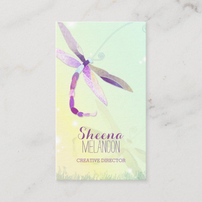 Morning Meadow Dragonfly Elegant Business Cards (Front)