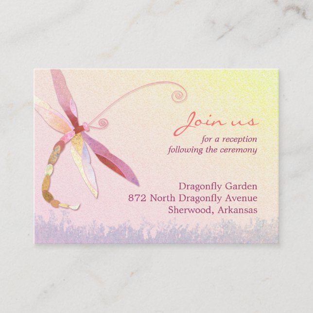 Morning Meadow Dragonfly Wedding Reception Enclosure Card (Front)