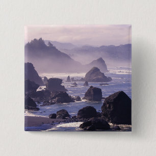 Morning mist along Oregon coast near Nesika, 15 Cm Square Badge