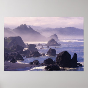 Morning mist along Oregon coast near Nesika, Poster
