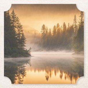 Morning Mist on River in the Pines Paper Coaster
