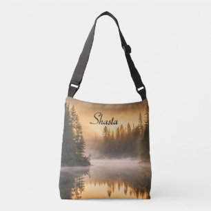 Morning Mist on River in the Pines Personal Name Crossbody Bag