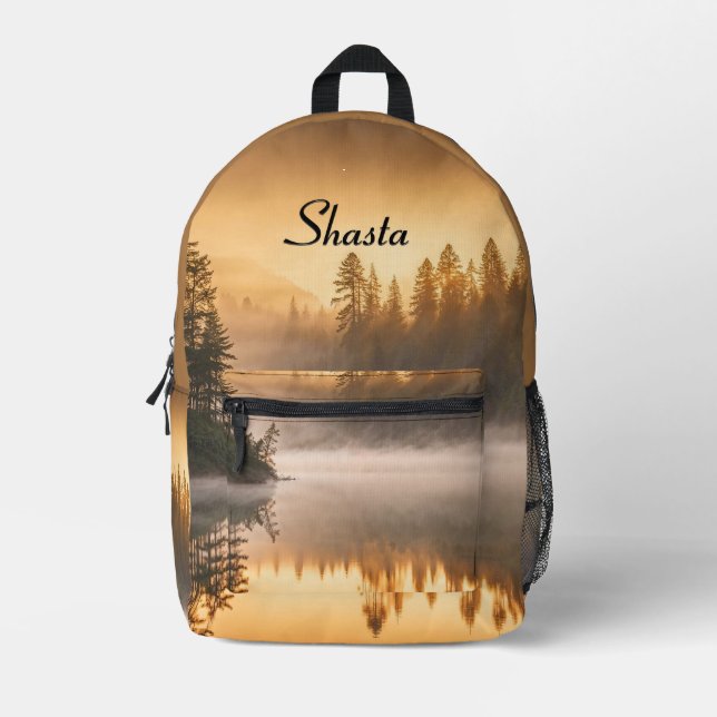 Morning Mist on River in the Pines Personal Name Printed Backpack (Front)