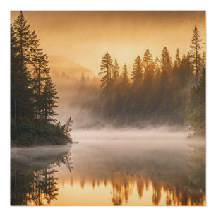 Morning Mist on River in the Pines Poster