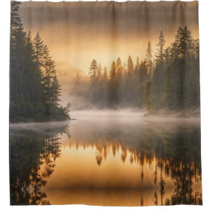 Morning Mist on River in the Pines Shower Curtain
