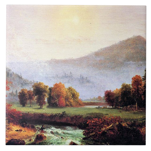 Morning Mist Rising in New Hampshire Tile (Front)