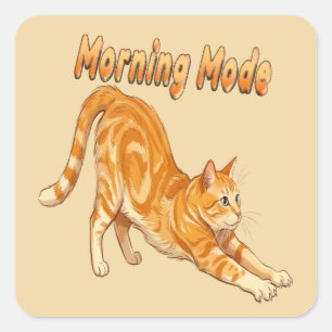 Morning Mode Orange Tabby Cat Stretching Funny Cat Square Sticker