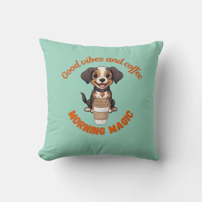 Morning Mood: Good Vibes and Coffee – Digital Dog  Cushion (Front)