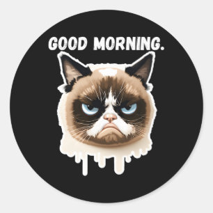 Morning Moody Bored Cat Kitten Kitty Classic Round Sticker