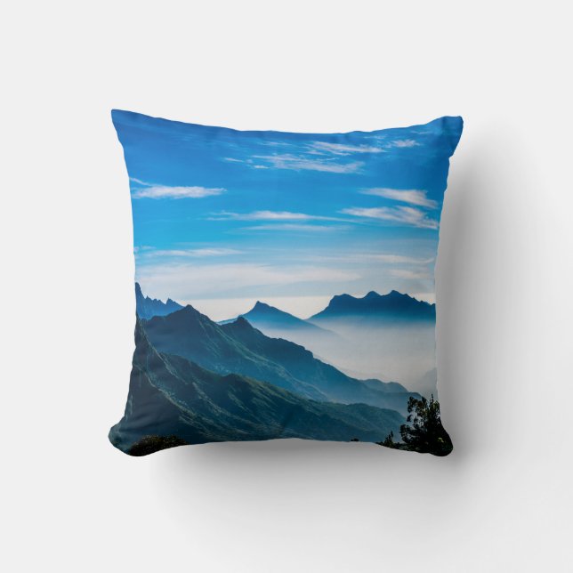 Morning Mountains Mist Landscape Cushion (Front)