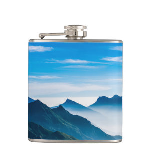 Morning Mountains Mist Landscape Hip Flask