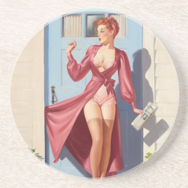 Morning Newspaper Pin-Up Girl Coaster (Front)
