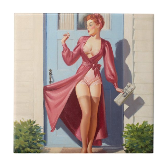 Morning Newspaper Pin-Up Girl Tile (Front)