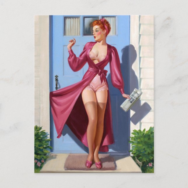 Morning Newspaper Pin Up Postcard (Front)