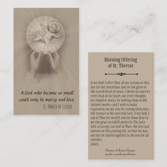 Morning Offering of St. Therese Prayer Holy Card (Front/Back)
