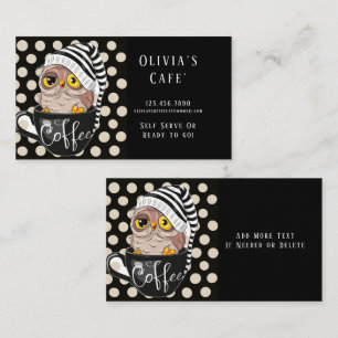 Morning Owl Black Tan Polka Dots Coffee Cafe’ Business Card
