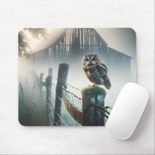 Morning Owl On Fence Post Mouse Mat
