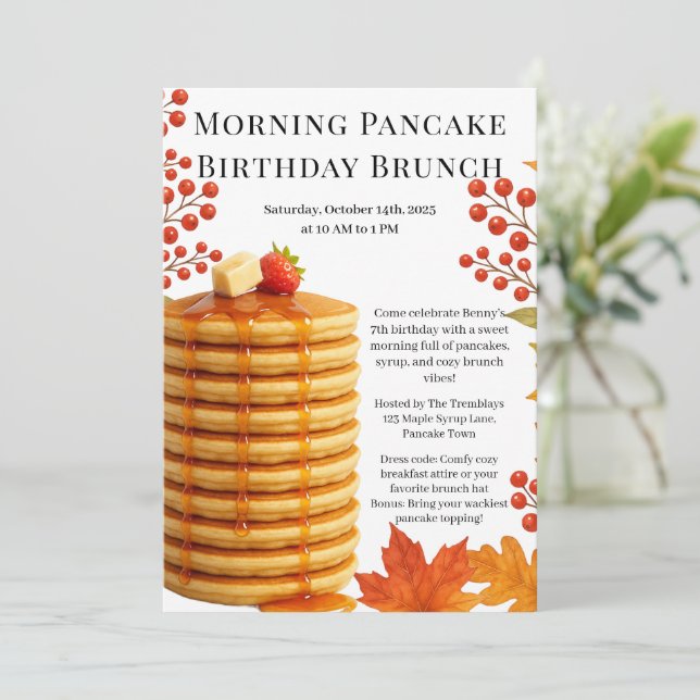 Morning Pancake Birthday Brunch | Cosy Weekend  Invitation (Standing Front)