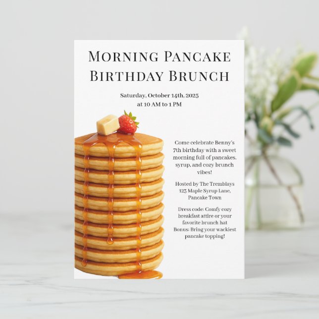 Morning Pancake Birthday Brunch | Cosy Weekend  Invitation (Standing Front)