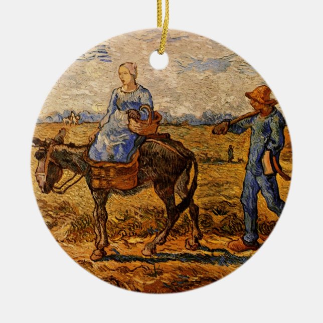 Morning, Peasant Couple by Vincent van Gogh Ceramic Tree Decoration (Front)