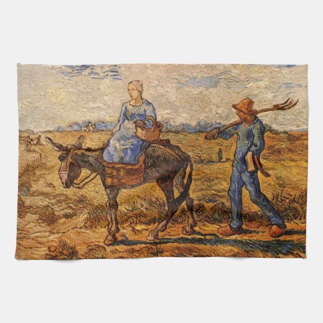 Morning, Peasant Couple by Vincent van Gogh Tea Towel (Horizontal)