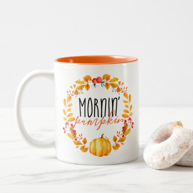Morning Pumpkin Fall Watercolor Coffee Mug (With Donut)
