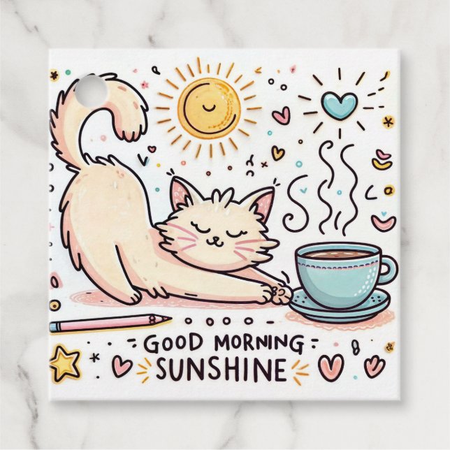 "Morning Purrfection" Favour Tags (Front)