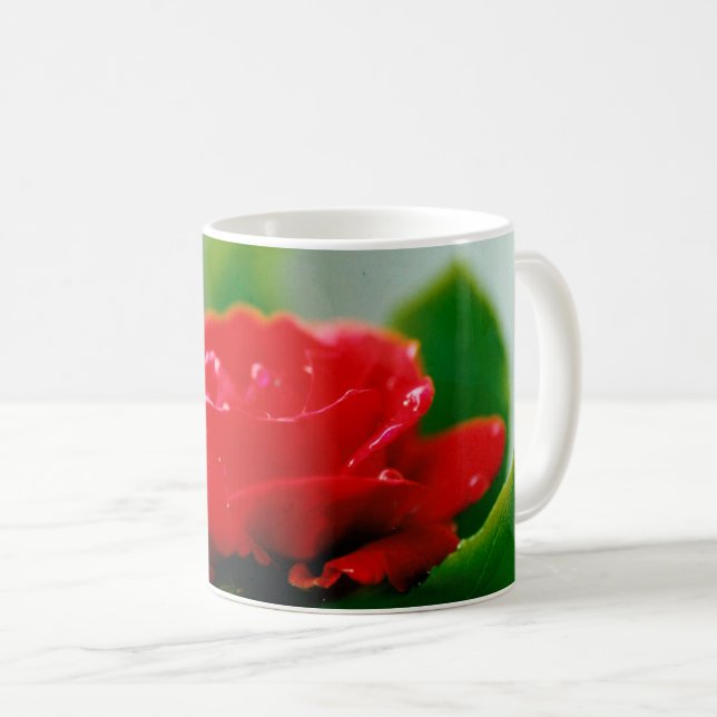 Morning red Rose covered with dew drops  Coffee Mug (Front Right)