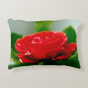 Morning red Rose covered with dew drops Decorative Cushion