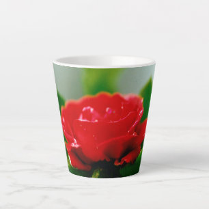 Morning red Rose covered with dew drops Latte Mug